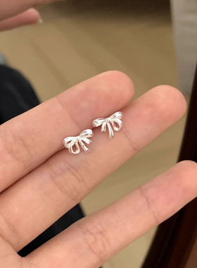 925银针丝带蝴蝶结耳钉