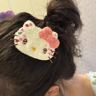 超可爱的KT猫刘海贴毛绒侧边刘海碎发贴甜美少女心气质百搭魔术贴