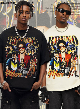 美式嘻哈Bruno Mars短袖T恤男女夏季街头hiphop宽松纯棉百搭上衣