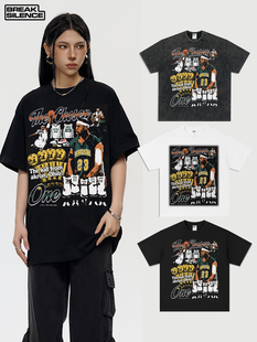 LeBron james勒布朗詹姆斯短袖T恤男女美式水洗重磅纯棉宽松半袖