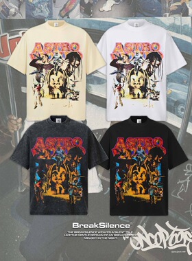 ASTROWORLD 美式街头数码直喷印花短袖T恤男宽松300g重磅纯棉半袖