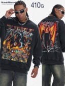 美式 嘻哈说唱XXX直喷印花水洗做旧410g重磅宽松毛圈圆领卫衣男女