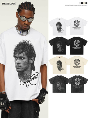 美式足球内马尔Neymar人物印花短袖T恤男复古纯棉宽松小领口半袖