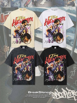 Jimi Hendrix美式复古吉他歌手短袖T恤男潮牌vintage宽松纯棉半袖