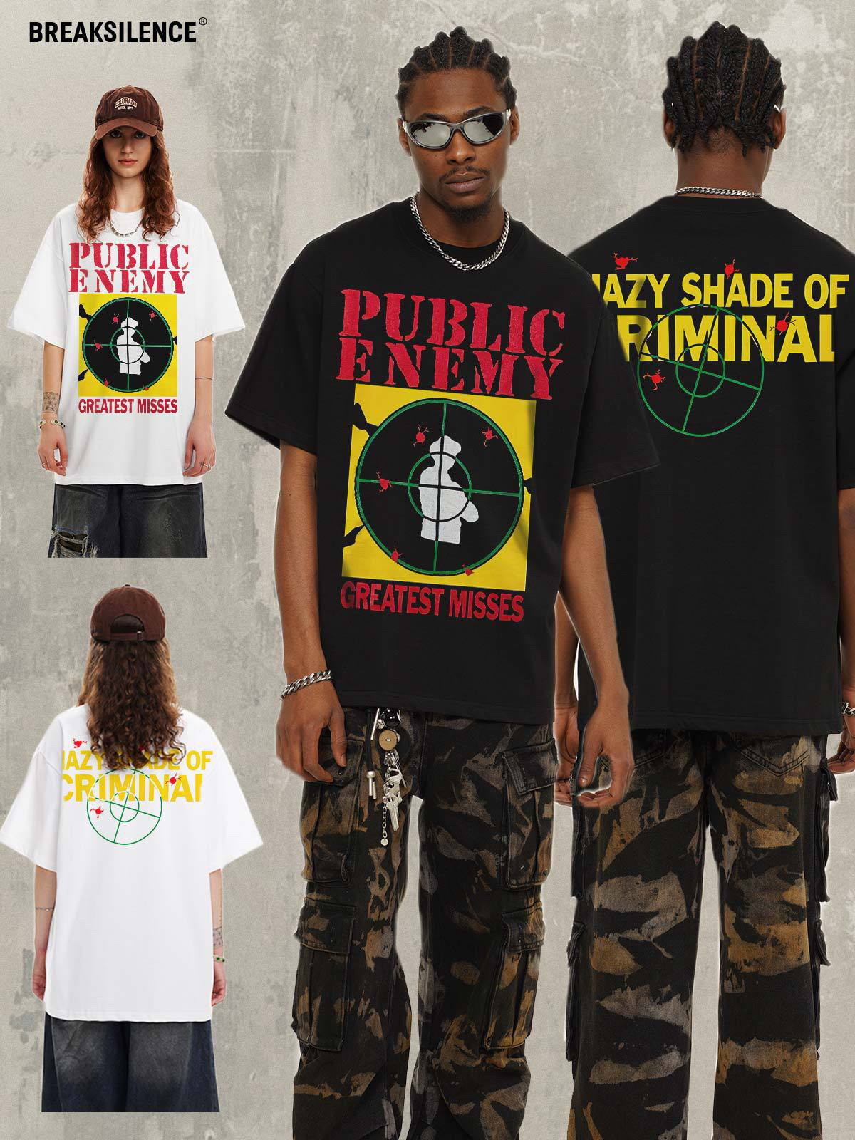 美式嘻哈乐队Public Enemy短袖T恤男女潮牌oversize宽松纯棉半袖