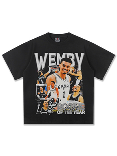 文班亚马球星直喷印花短袖T恤男女潮牌宽松300g重磅纯棉百搭半袖