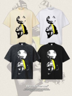 美式复古Ronaldinho直喷印花短袖T恤男300g重磅纯棉宽松休闲半袖