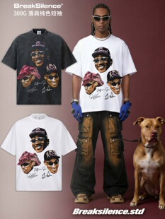美式复古公牛三巨头炒雪花数码直喷短袖T恤男宽松纯棉小领口半袖