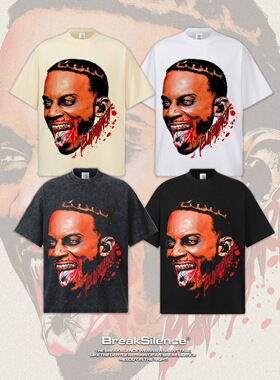 Playboi Carti美式高街人物印花水洗做旧短袖T恤男女宽松纯棉半袖