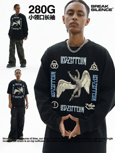 Led Zeppelin齐柏林飞艇乐队长袖t恤男女美式复古水洗重磅上衣服