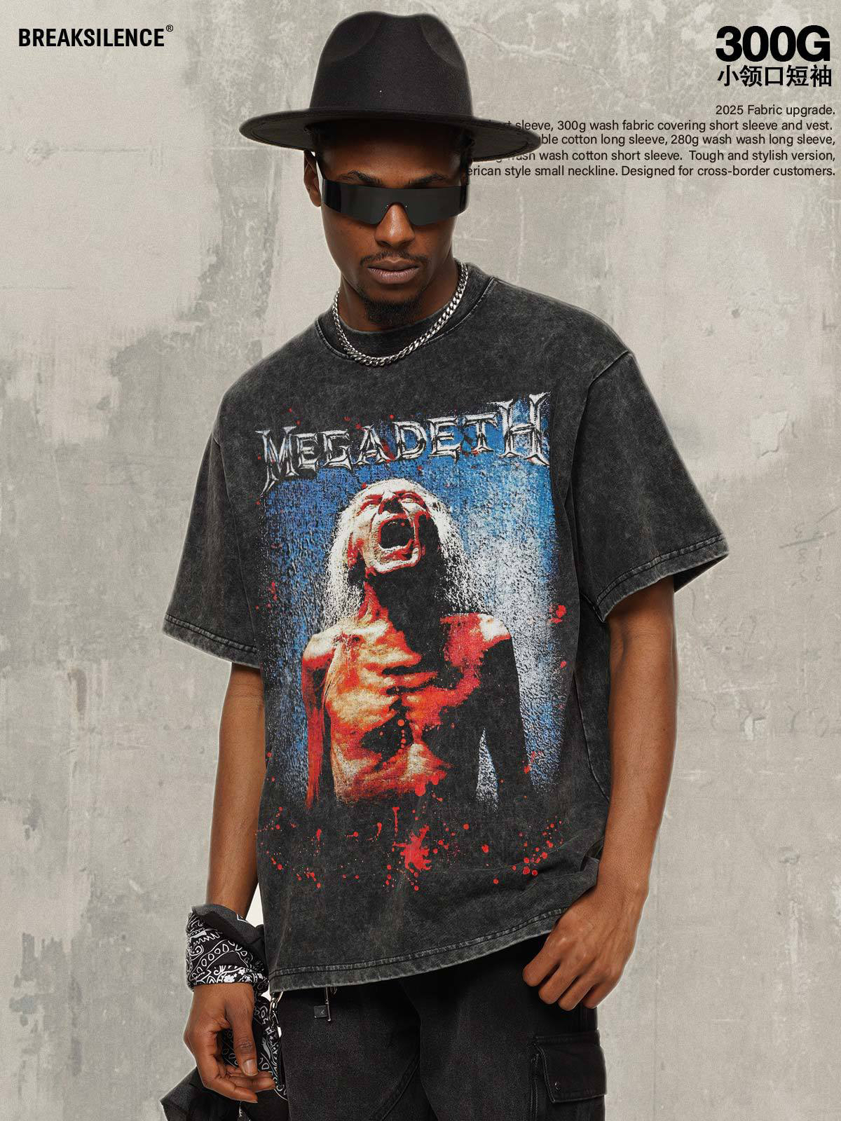 美式摇滚MEGADETH乐队印花短袖T恤男女潮牌300g重磅纯棉宽松半袖