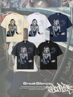 Miley Cyrus 美式高街复古炒雪花短袖T恤男女宽松纯棉小领口半袖