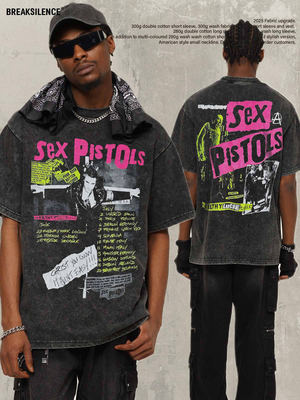 美式复古SEX PISTOLS摇滚乐队短袖T恤男潮牌vintage宽松纯棉半袖
