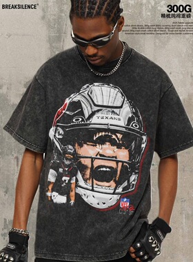 美式NFL球星C. J. Stroud斯劳德直喷印花水洗做旧宽松短袖T恤男女