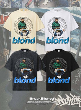 Frank法海 美式嘻哈说唱rap数码印花短袖T恤男宽松纯棉小领口半袖