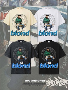 Frank法海 美式嘻哈说唱rap数码印花短袖T恤男宽松纯棉小领口半袖