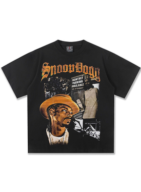 欧美嘻哈SnoopDogg美式vintage短袖T恤男女300g重磅纯棉宽松半袖