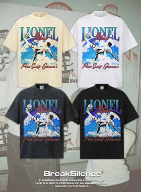 梅西Messi足球印花300g重磅纯棉短袖T恤男美式潮牌宽松小领口半袖