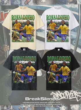 小罗Ronaldinho足球印花短袖T恤男美式oversiz宽松重磅小领口半袖
