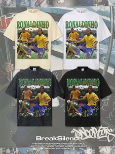 小罗Ronaldinho足球印花短袖T恤男美式oversiz宽松重磅小领口半袖