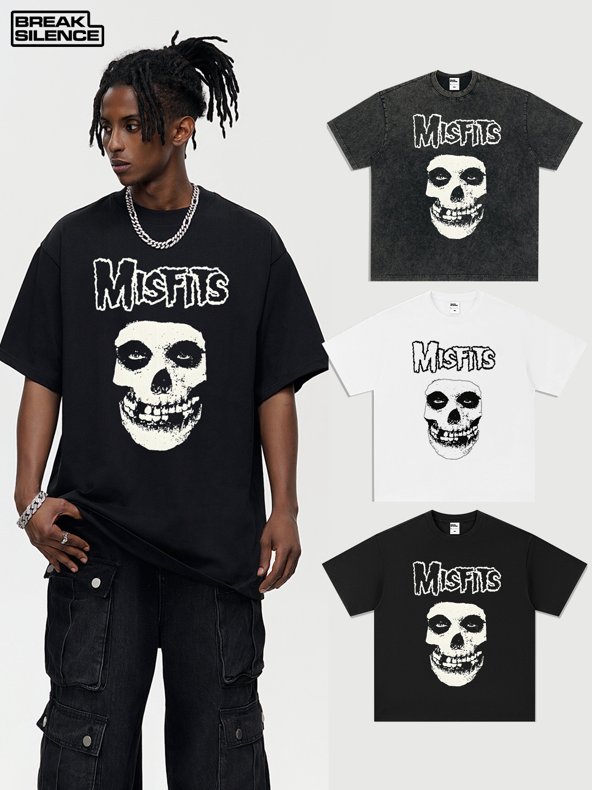 THE MISFITS乐队骷髅摇滚短袖男美式潮牌水洗300g重磅纯棉T情侣恤