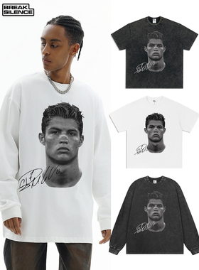 美式足球球星C罗长袖T恤男女vintage潮水洗做旧重磅纯棉宽松卫衣