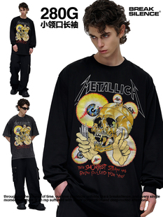 Metallica金属乐队印花长袖T恤男女美式复古街头摇滚重磅圆领卫衣