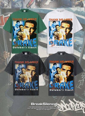 德雷克Thank Me Later 欧美嘻哈说唱短袖T恤男宽松纯棉小领口半袖