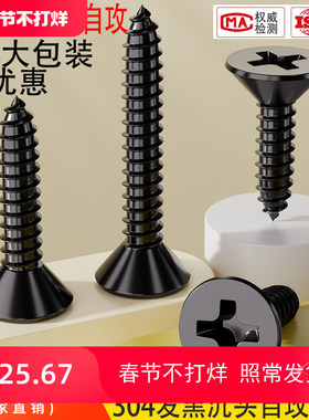 大包装黑色304不锈钢十字沉头自攻螺丝钉平头木工螺钉MM2M3M4M5M6