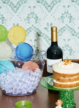 韩国正品EDING玻璃系列Checky彩色方格圆盘两连圆盘沙拉盘碟子