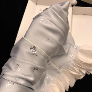 维多利亚千金蓝真丝吊带胸垫睡衣女夏季春秋长袖四件套甜美家居服