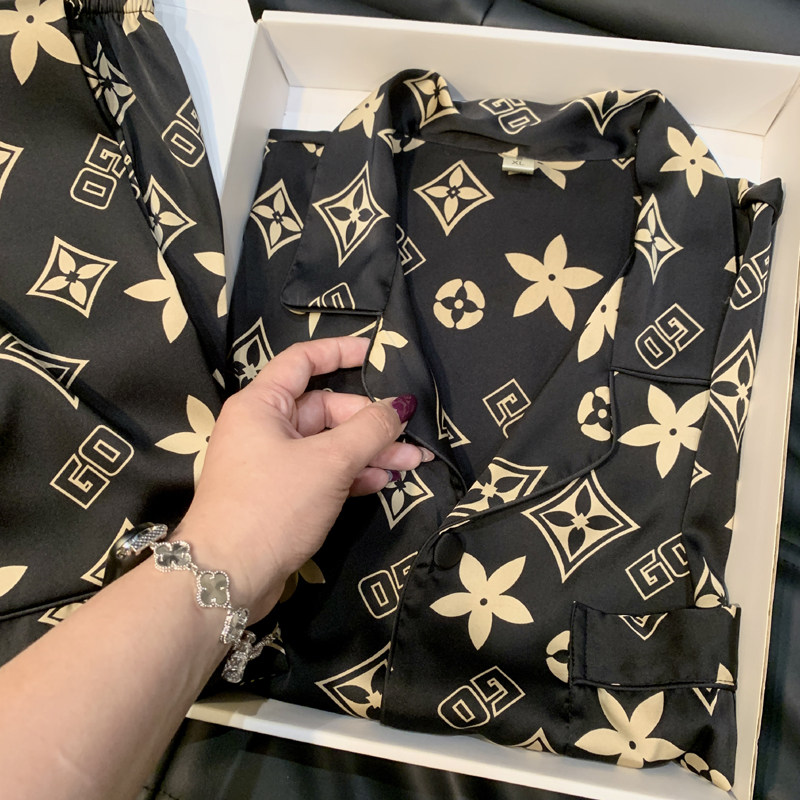 夏季真丝情侣短袖长裤睡衣套装