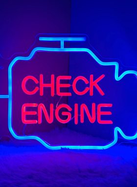 外贸亚马逊红色发动机CHECK ENGINE车库标志汽车检查霓装饰灯usb