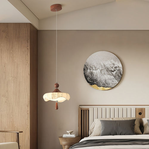 宋氏美学床头吊灯木质布艺吊灯卧室书房手工编织造型创意温馨灯具