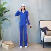 蓝色运动套装 广场舞跳舞团体服休闲卫衣两件套女健身服 女春秋新款