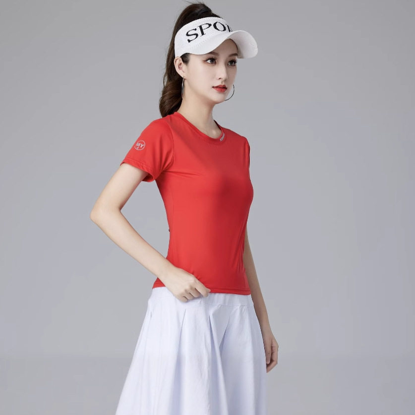 女夜光短袖运动速干薄款锦纶圆领户外瑜伽休闲跳健身操广场舞蹈服