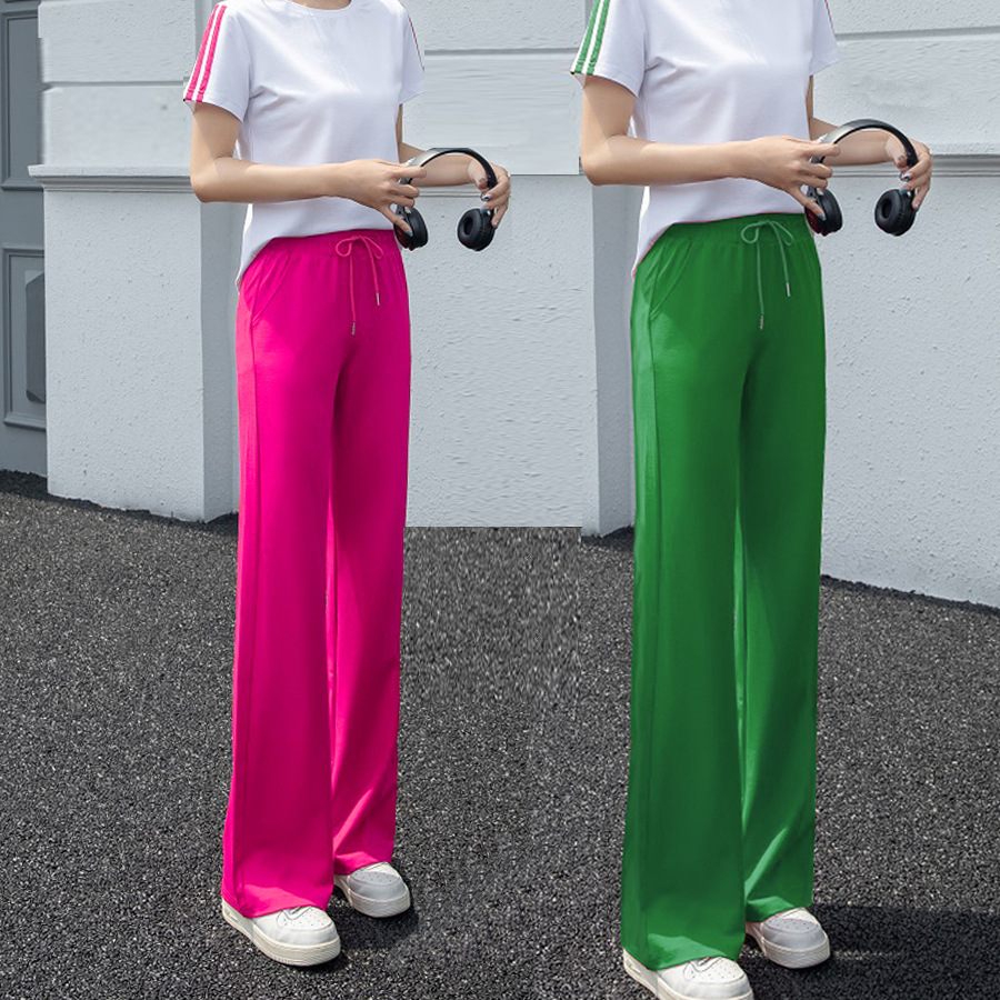 纯色运动休闲微喇裤女新款时尚大码显瘦垂感拖地阔腿长裤广场舞裤