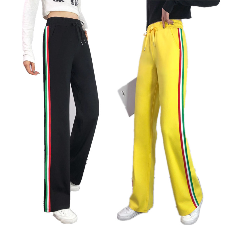 阔腿女春夏薄款高腰时尚条纹健身直筒休闲运动跑步广场鬼步舞蹈裤