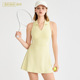 欧美翻领连衣裙女夏高腰显瘦美背连体裙带胸垫假两件防走光网球裙