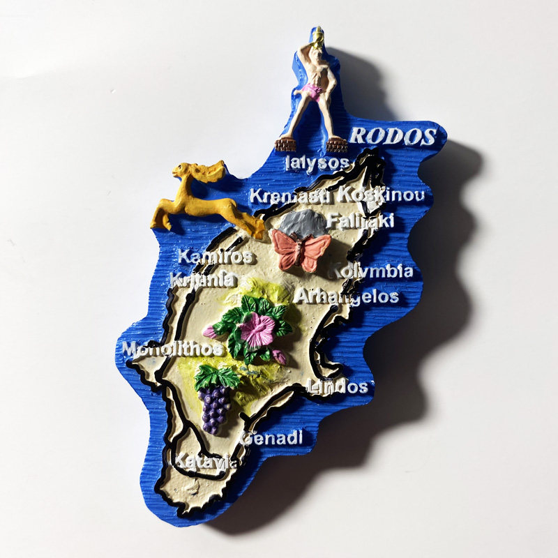 希腊罗德岛创意地图地理标志 旅游纪念装饰工艺品立体磁性冰箱贴