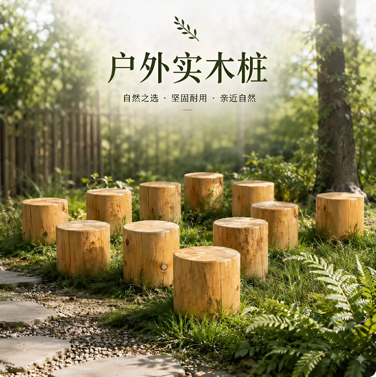 户外防腐实木梅花桩圆凳可定制