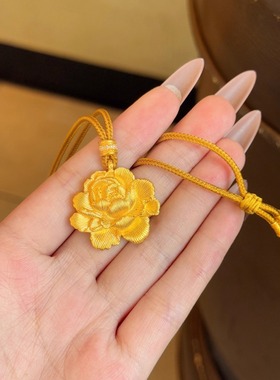 新中式牡丹花项链18k金色吊坠手做编绳精致花丝国风高级感首饰
