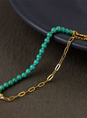 新中式美国睡美人松石手链女正圆无暇手链新款项链手串个性款饰品