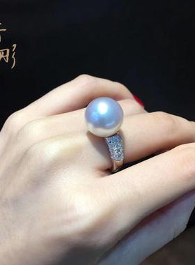 时尚经典仿珍珠戒指正圆大颗粒白色戒指18k金色女款ins风活口戒