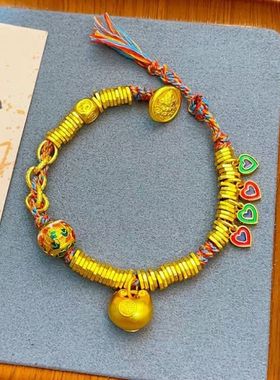 新款款新中式金色烧蓝手串女甜美多巴胺盘缠编绳国风手链饰品