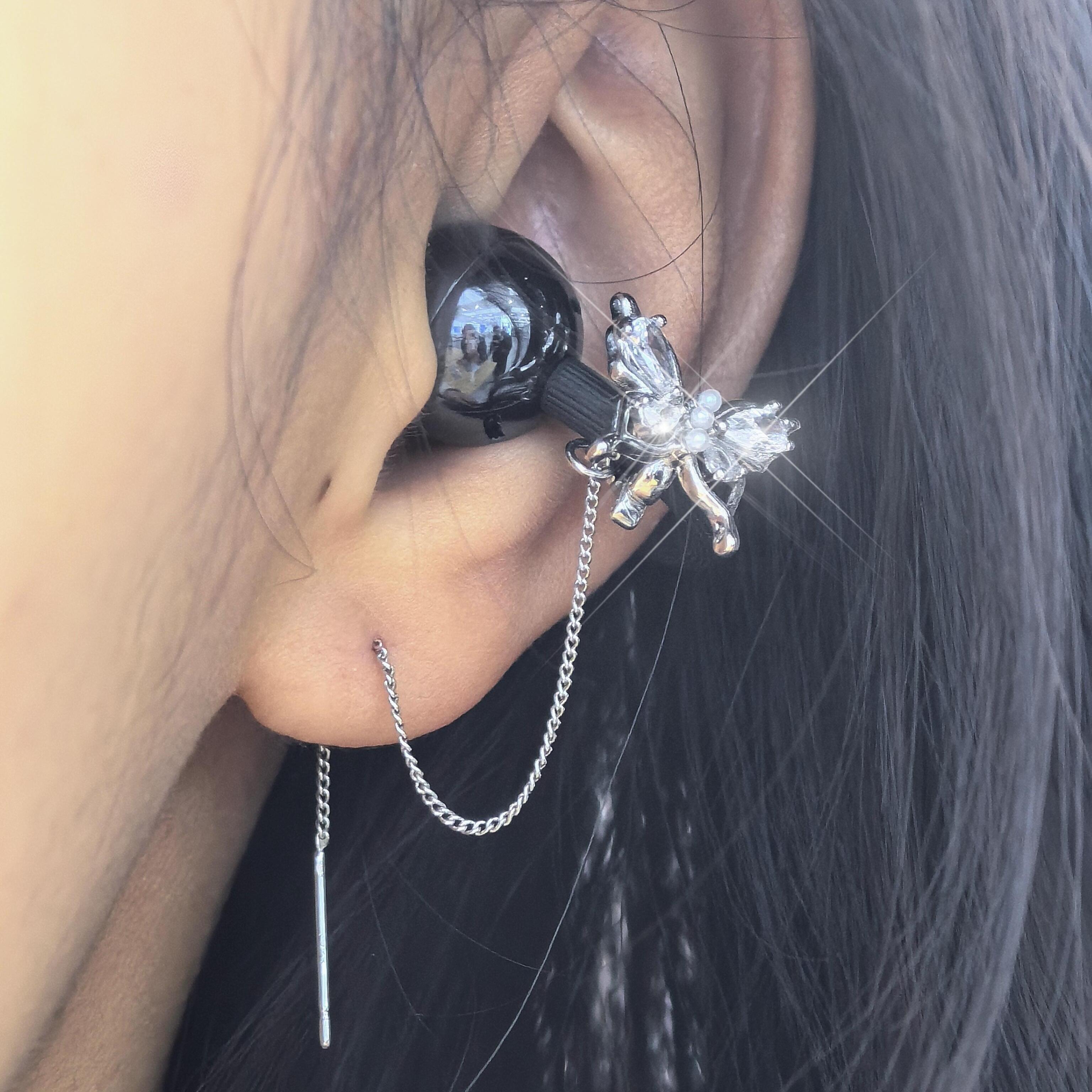 适用于freeclip2耳机钻扣锆石蝴蝶流苏耳钉耳夹扣高级感耳饰配饰