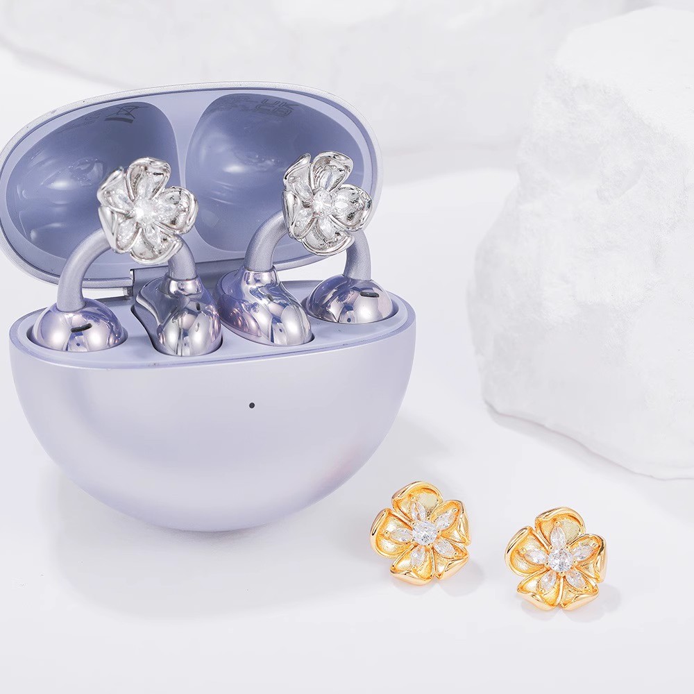 鎏金色满钻花朵耳机夹华为freeclip2适用轻奢装饰耳扣钻饰配饰女