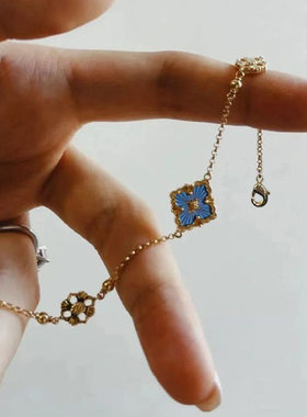2024新款古法传承蓝珐琅色手链设计复古质感高级感送女友礼物