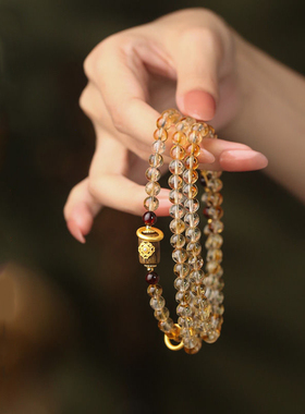 新中式凤凰涅磐仿黄水晶手串女国风血珀琥珀多圈手链珠精致手饰