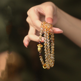 新中式凤凰涅磐仿黄水晶手串女国风血珀琥珀多圈手链珠精致手饰